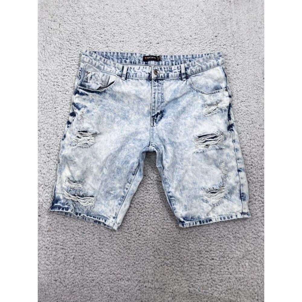 Men's Southpole Acid Wash Cotton Distressed Denim Shorts Size 38 Regular - Picture 1 of 10